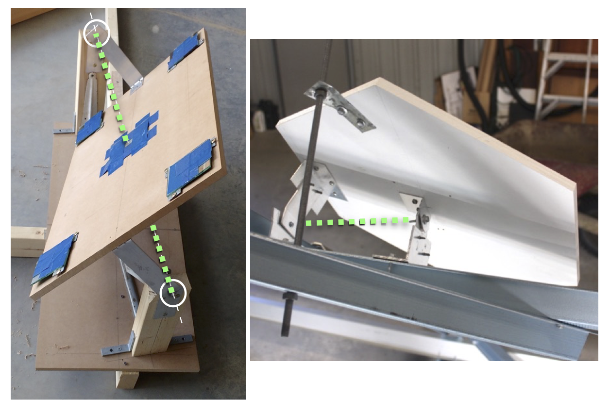 Two versions of reflector mounting axes